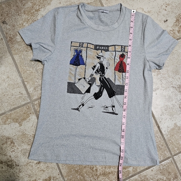 NICOLE FASHION Sequined Graphic Shirt Women Medium Paris Shopping Preppy Casual - Picture 7 of 7